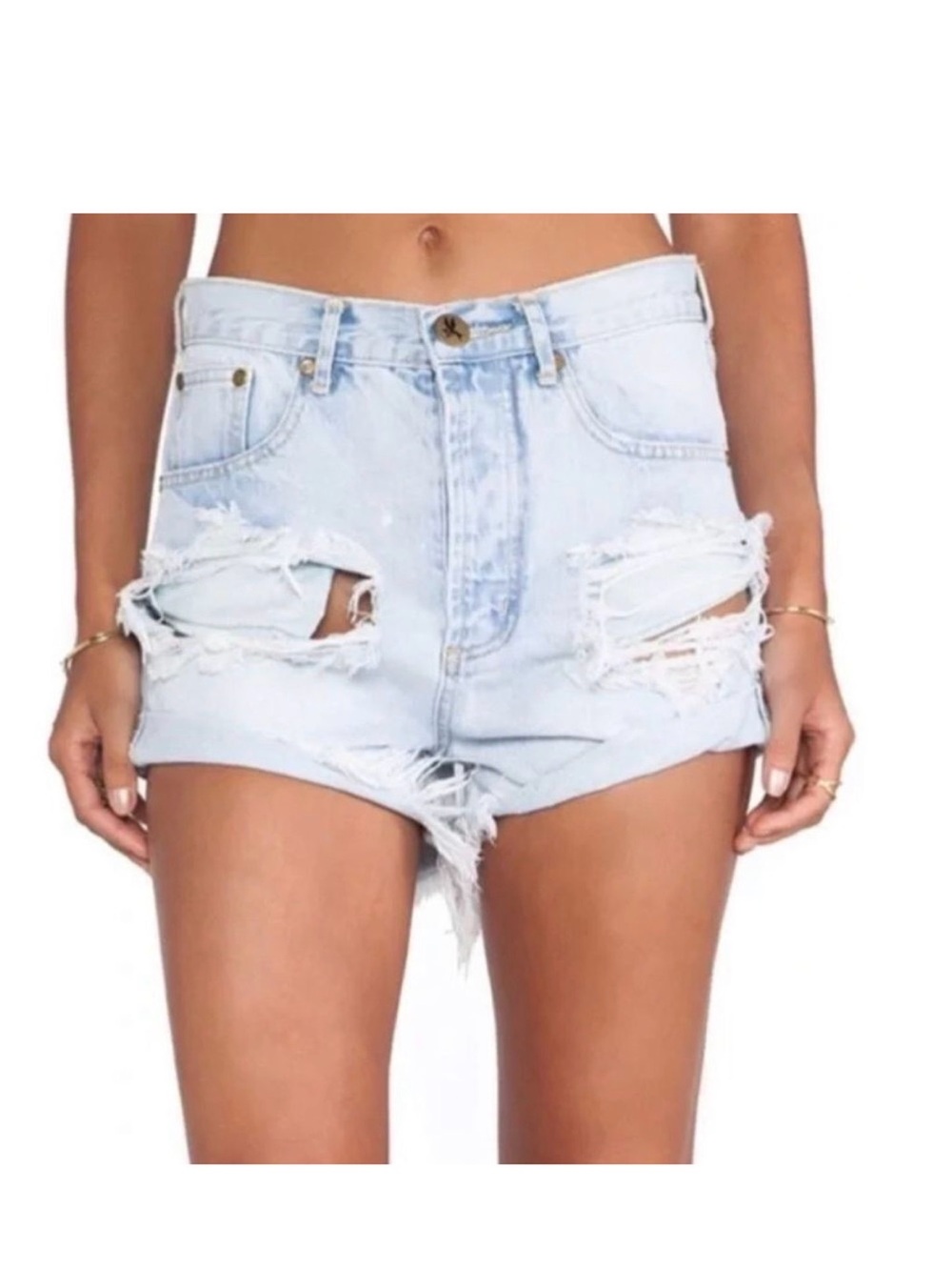 One Teaspoon Light Blue Ripped High-Rise Denim Shorts